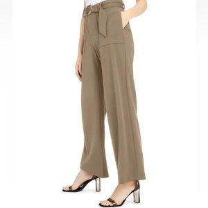 INC Beige Tan Dress Pants Trousers Sz 16W Wide Leg High Rise Stretch Career $89